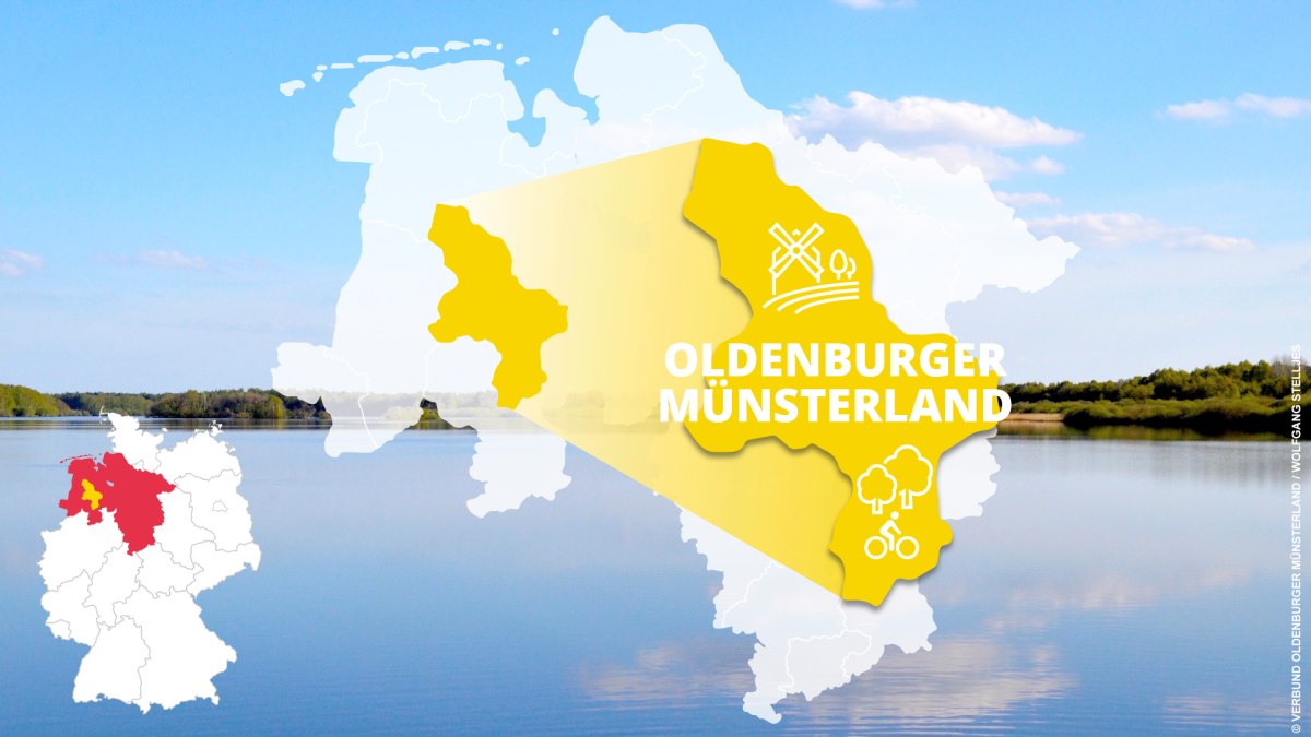 Location of Oldenburger Münsterland in Niedersachsen (Lower Saxony) and famous sights