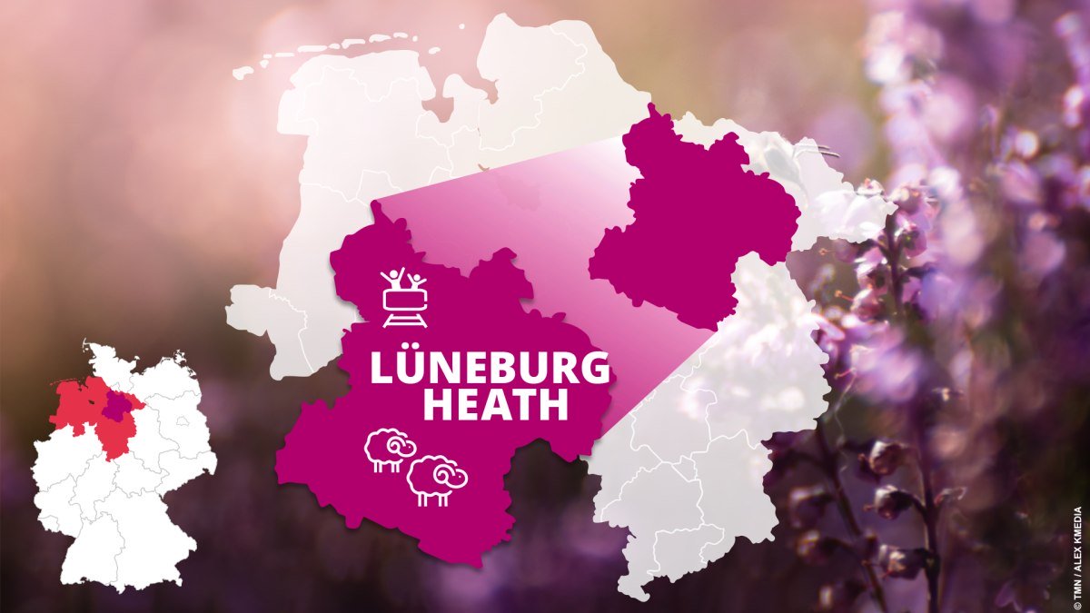 Location of Lueneburg Heath in Niedersachsen (Lower Saxony) and famous sights Location of Lueneburg Heath in Niedersachsen (Lower Saxony) and famous sights