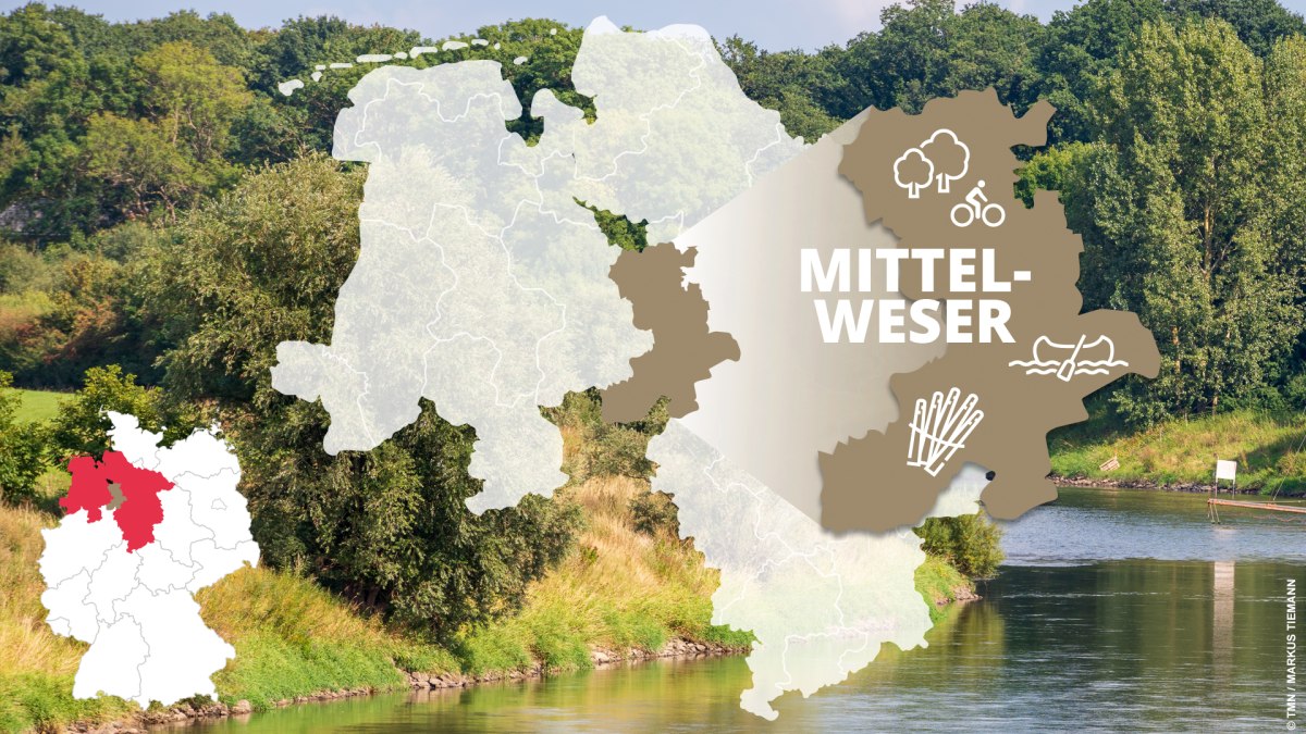 Location of Mittelweser in Niedersachsen (Lower Saxony) and famous sights