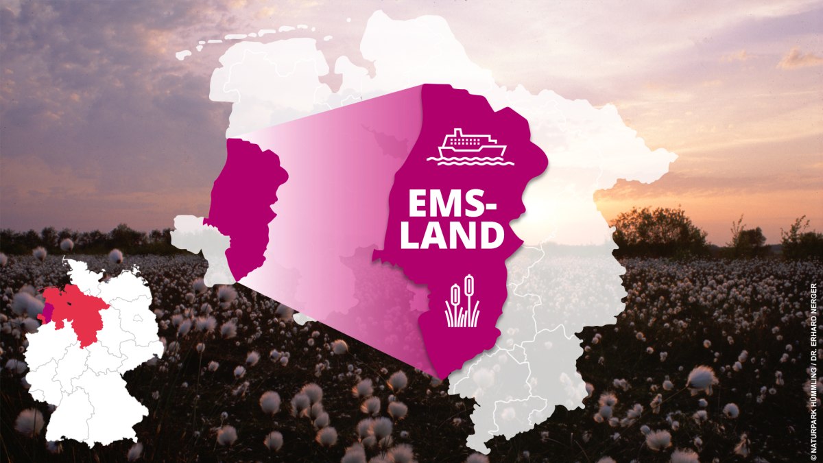 Location of Emsland in Niedersachsen (Lower Saxony) and famous sights Location of Emsland in Niedersachsen (Lower Saxony) and famous sights